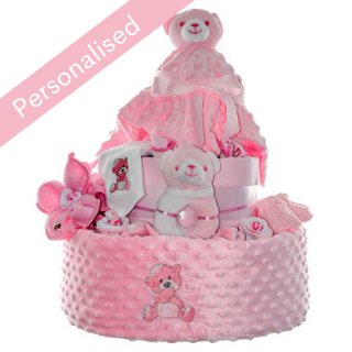 Personalised Ultimate Bear Nappy Cake - Pink image